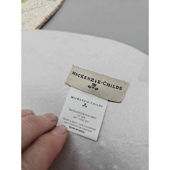 MacKENZIE CHILDS BEADED PLACEMAT Lot Of 2 15" Pastille Posie Floral Pastel - Picture 2 of 5